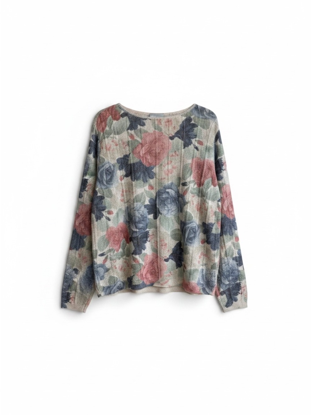 Blair Floral Crewneck Sweater in Cream, Pink & Blue
